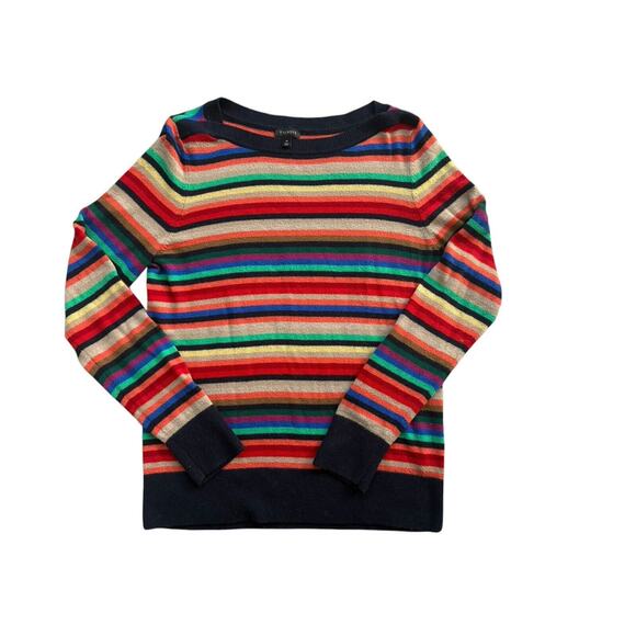 Talbots Sweaters - Talbots Multicolor Stripe Wool Blend Sweater size Medium Navy Trim‎ Colorful